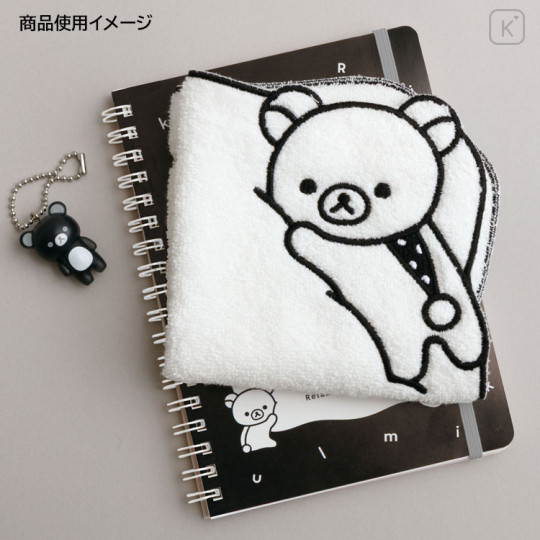 Japan San-x Embroidered Mini Towel Handkerchief - Rilakkuma : Basic Rilakkuma Monochrome White - 3
