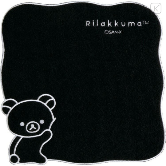 Japan San-x Embroidered Mini Towel Handkerchief - Rilakkuma : Basic Rilakkuma Monochrome Black - 1