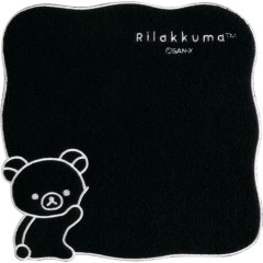 Japan San-x Embroidered Mini Towel Handkerchief - Rilakkuma : Basic Rilakkuma Monochrome Black
