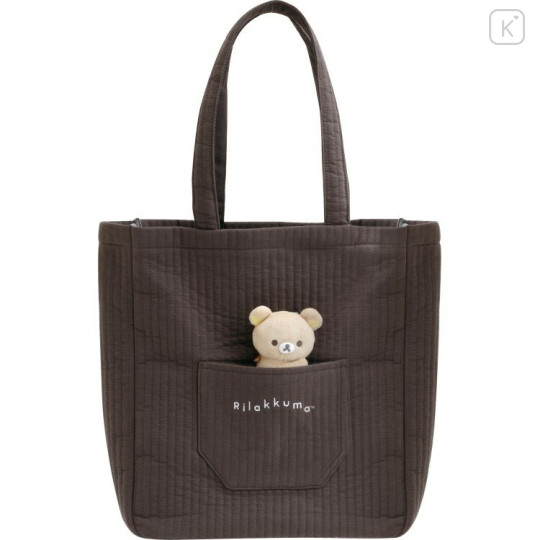 Japan San-x Mini Tote Bag With Plush Mascot Badge - Rilakkuma : Basic Rilakkuma Monochrome - 1