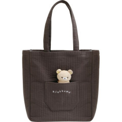 Japan San-x Mini Tote Bag With Plush Mascot Badge - Rilakkuma : Basic Rilakkuma Monochrome