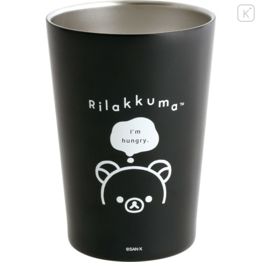 Japan San-X Original Stainless Tumbler 450ml - Rilakkuma : Basic Rilakkuma Monochrome I'm Hungry - 1