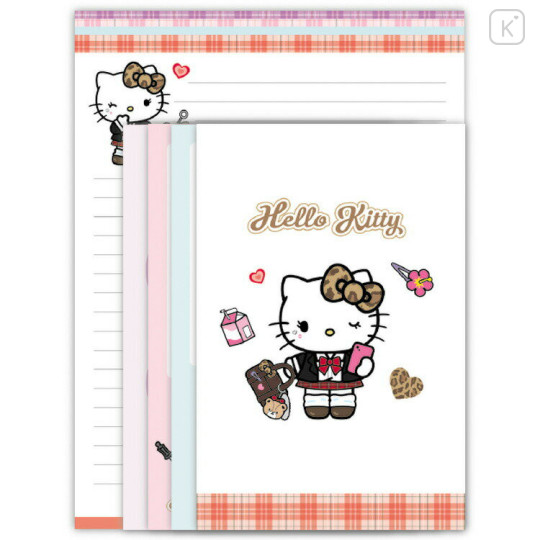 Japan Sanrio Letter Envelope Set - Hello Kitty : Tokimeki Heisei Kogal After School Girls Leopard - 1