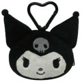 Japan Sanrio Mini Pouch with Carabiner - Kuromi : Monochrome - 1