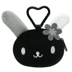 Japan Sanrio Mini Pouch with Carabiner - Usahana : Monochrome