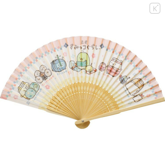 Japan San-X Original Bamboo Fan - Sumikko Gurashi : Ninja Training Pink - 1