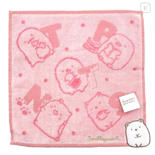 Japan San-x Embroidered Mini Towel Handkerchief - Sumikko Gurashi : Shirokuma Pink - 1
