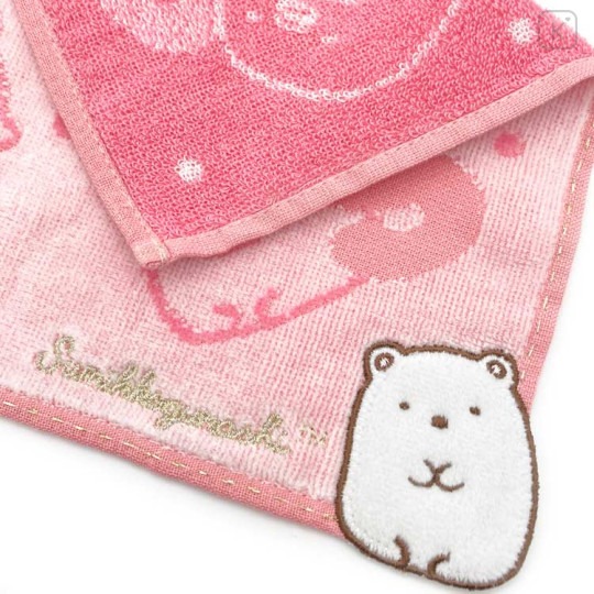 Japan San-x Embroidered Mini Towel Handkerchief - Sumikko Gurashi : Shirokuma Pink - 2
