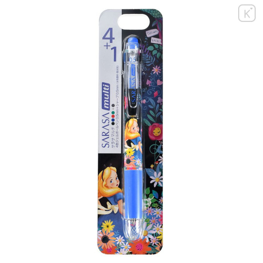 Japan Disney Store Sarasa Multi 4+1 Gel Pen & Mechanical Pencil - Alice in Wonderland : Flower Black - 1