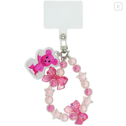Japan PostPet Bead Keychain Strap with Mascot - Bear Ribbon Bead Pink - 1