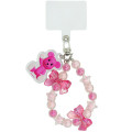 Japan PostPet Bead Keychain Strap with Mascot - Bear Ribbon Bead Pink - 1