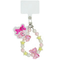 Japan PostPet Bead Keychain Strap with Mascot - Bear Ribbon Bead Yellow White - 1