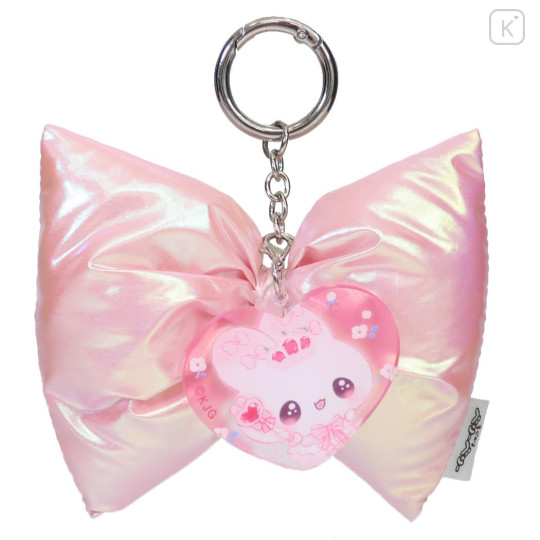 Japan Kamio Swaying Ribbon Charm Keychain - Heisei Retro Magical Berry Rabbit Pink Big Glossy Pearlescent - 1