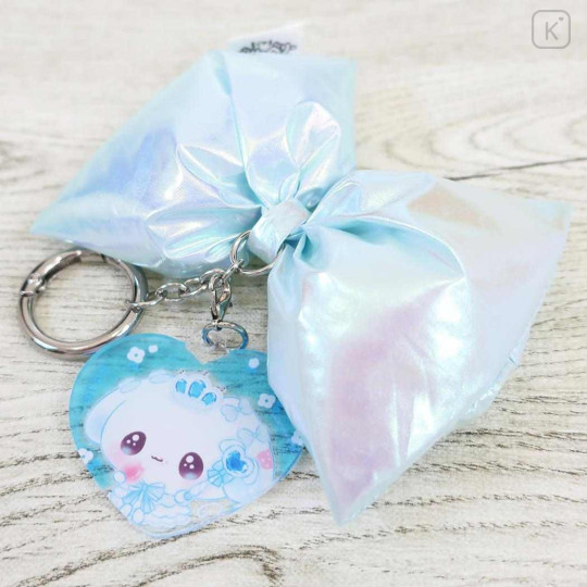 Japan Kamio Swaying Ribbon Charm Keychain - Heisei Retro Magical Berry Rabbit Blue Big Glossy Pearlescent - 2