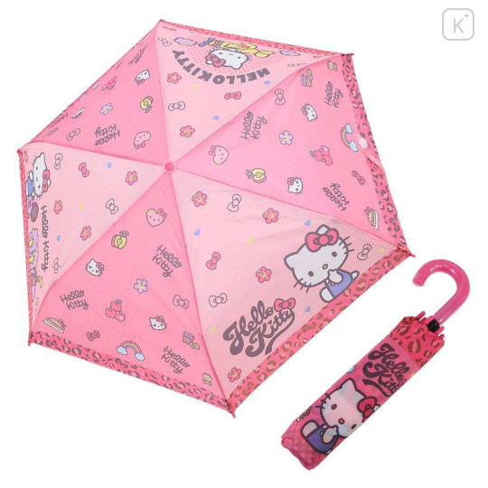 Japan Sanrio Folding Umbrella - Hello Kitty : Flower Dream Pink Leopard - 2