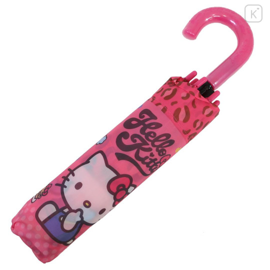 Japan Sanrio Folding Umbrella - Hello Kitty : Flower Dream Pink Leopard - 3