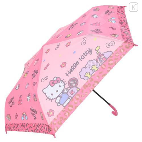 Japan Sanrio Folding Umbrella - Hello Kitty : Flower Dream Pink Leopard - 4