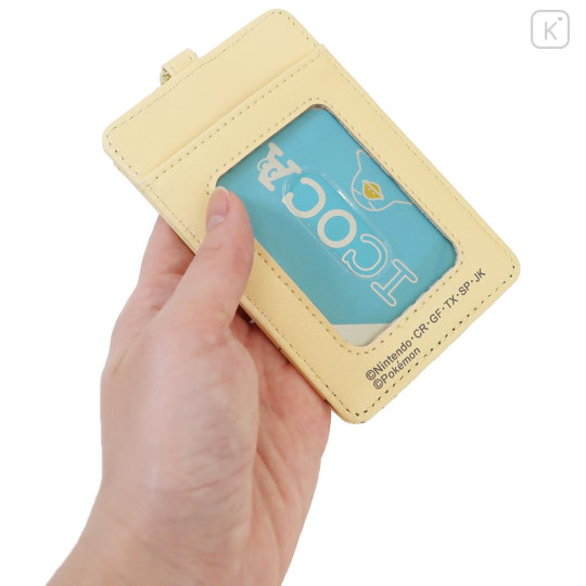 Japan Pokemon Pass Case Card Holder & Reel - Pikachu : number025 Light Yellow - 2
