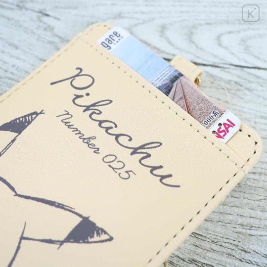 Japan Pokemon Pass Case Card Holder & Reel - Pikachu : number025 Light Yellow - 3