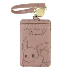 Japan Pokemon Pass Case Card Holder & Reel - Eevee : Mofu Love Light Brown