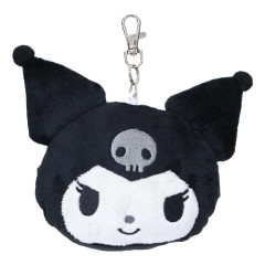 Japan Sanrio Face Pass Case Coin Case with Reel - Kuromi : Monochrome