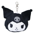Japan Sanrio Face Pass Case Coin Case with Reel - Kuromi : Monochrome - 1