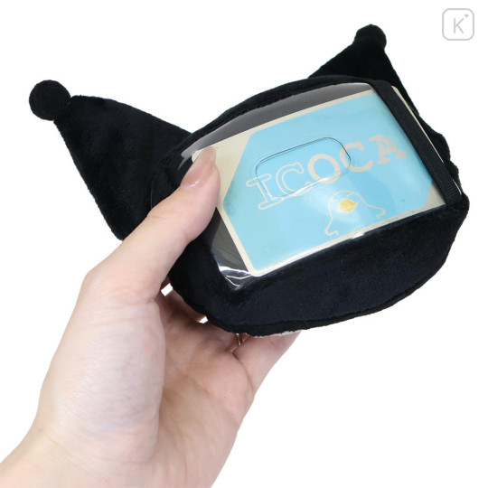 Japan Sanrio Face Pass Case Coin Case with Reel - Kuromi : Monochrome - 2