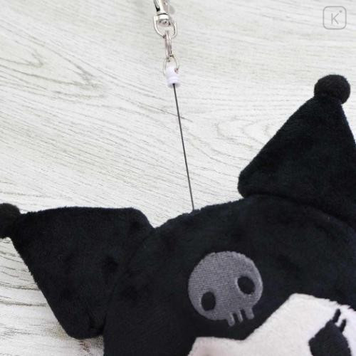 Japan Sanrio Face Pass Case Coin Case with Reel - Kuromi : Monochrome - 4