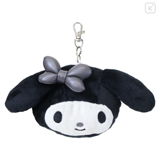 Japan Sanrio Face Pass Case Coin Case with Reel - My Melody : Monochrome - 1