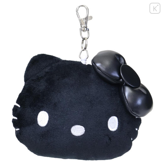 Japan Sanrio Face Pass Case Coin Case with Reel - Hello Kitty : Monochrome - 1