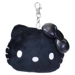 Japan Sanrio Face Pass Case Coin Case with Reel - Hello Kitty : Monochrome