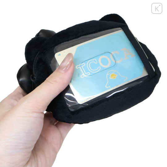 Japan Sanrio Face Pass Case Coin Case with Reel - Hello Kitty : Monochrome - 2