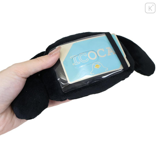 Japan Sanrio Face Pass Case Coin Case with Reel - Cinnamoroll : Monochrome - 2