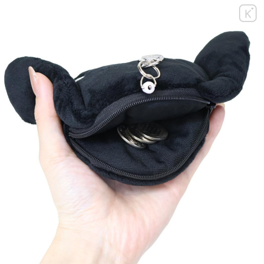 Japan Sanrio Face Pass Case Coin Case with Reel - Cinnamoroll : Monochrome - 3