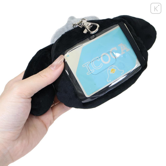 Japan Sanrio Face Pass Case Coin Case with Reel - Pompompurin : Monochrome - 2