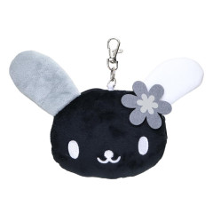 Japan Sanrio Face Pass Case Coin Case with Reel - Usahana : Monochrome