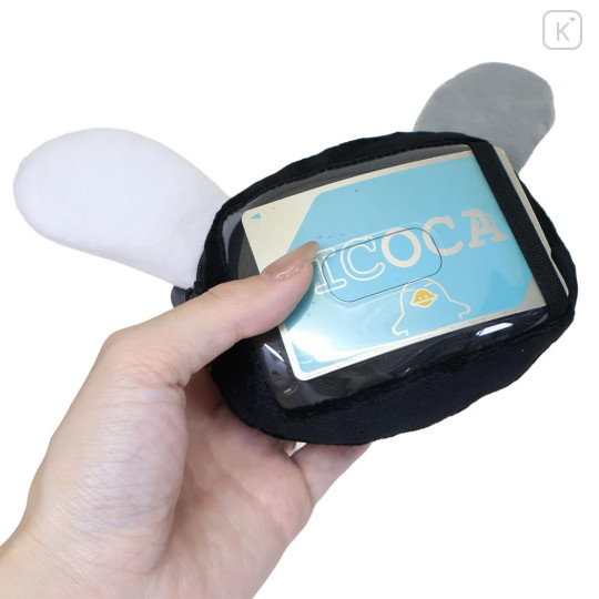 Japan Sanrio Face Pass Case Coin Case with Reel - Usahana : Monochrome - 2