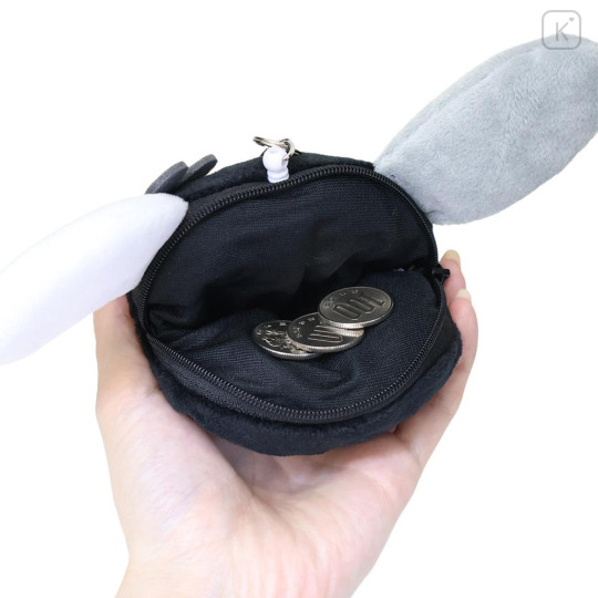 Japan Sanrio Face Pass Case Coin Case with Reel - Usahana : Monochrome - 3