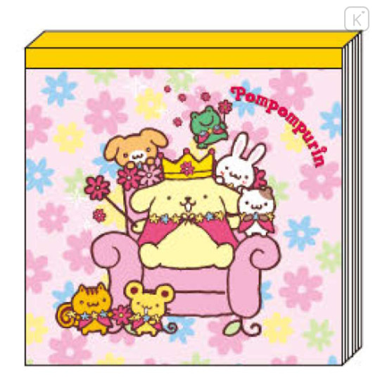 Japan Sanrio Square Memo - Pompompurin : Friends Flower Pink Crown - 1