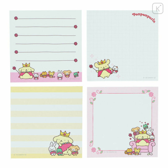 Japan Sanrio Square Memo - Pompompurin : Friends Flower Pink Crown - 3