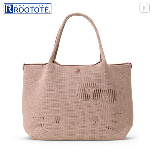 Japan Sanrio Rootote Deli Tote Bag - Hello Kitty : Ruful Face Beige - 1