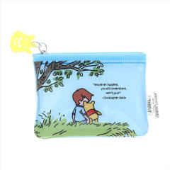 Japan Disney Flat Mini Pouch - Pooh : & Christopher Robin Blue Sky Art By Tarout
