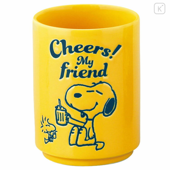 Japan Peanuts Japanese Tea Cup - Snoopy & Woodstock : Cheers My Friend Yellow - 1