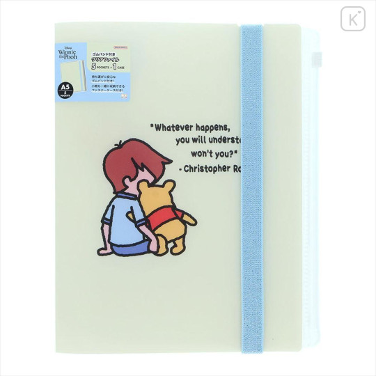 Japan Disney 5 Pockets A5 Clear File - Winnie the Pooh & Christopher Robin Art By Tarout - 1
