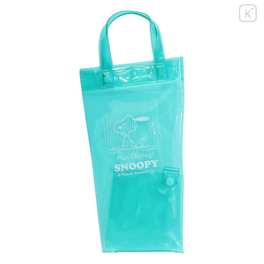 Japan Peanuts Rootote Clear PVC Portable Umbrella Pouch - Snoopy & Woodstock : Turquoise Waterproof Sleeve for Tote Bag Handle - 1