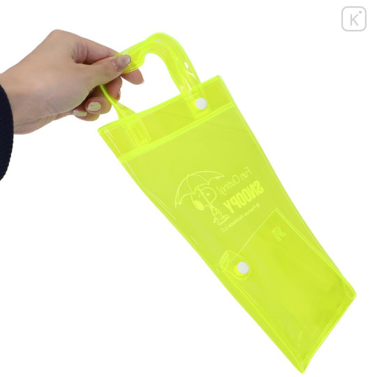 Japan Peanuts Rootote Clear PVC Portable Umbrella Pouch - Snoopy & Woodstock : Neon Yellow Waterproof Sleeve for Tote Bag Handle - 2