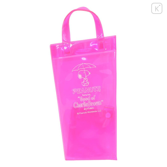 Japan Peanuts Rootote Clear PVC Portable Umbrella Pouch - Snoopy & Woodstock : Neon Pink Waterproof Sleeve for Tote Bag Handle - 1