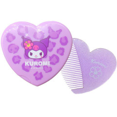 Japan Sanrio Heart-shaped Mirror & Comb - Kuromi : Y2K Leopard
