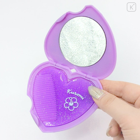 Japan Sanrio Heart-shaped Mirror & Comb - Kuromi : Y2K Leopard - 2