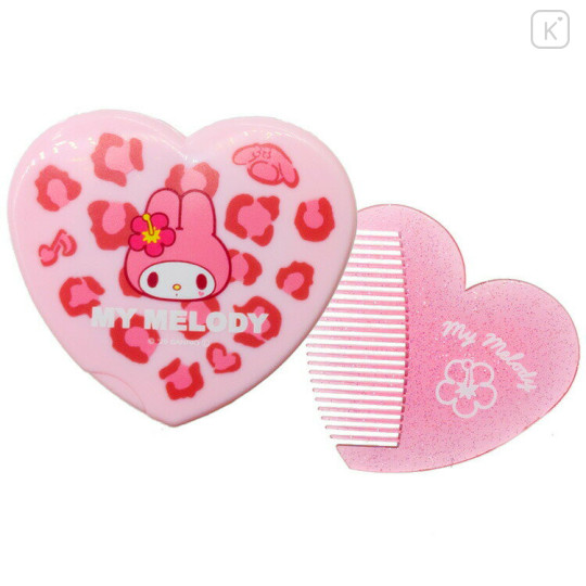 Japan Sanrio Heart-shaped Mirror & Comb - My Melody : Y2K Leopard - 1
